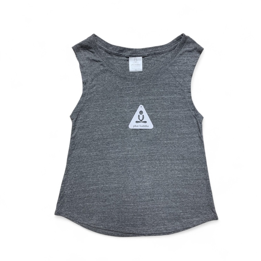 Phat‎ Buddha Yoga Tank Top Womens S Gray Crew Neck Sleeveless Workout NWT